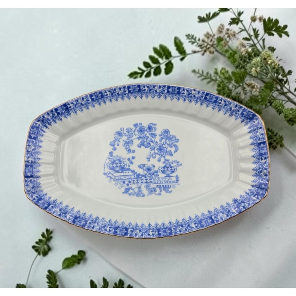 Vintage China Blau Bavaria Asian Pattern Blue & White Serving Platter Germany